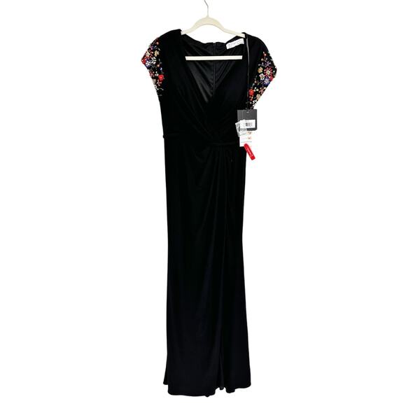 Mac Duggal 55709 Black Embellished Sleeve Jersey Wrap Gown Size 6 - Picture 4 of 8